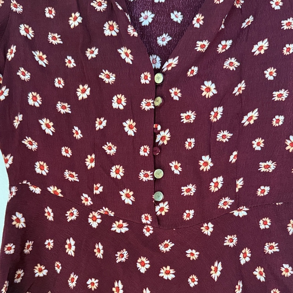 Forever 21 Juniors Burgundy Short Sleeve Button Up Floral Mini Dress Size S - Picture 4 of 13